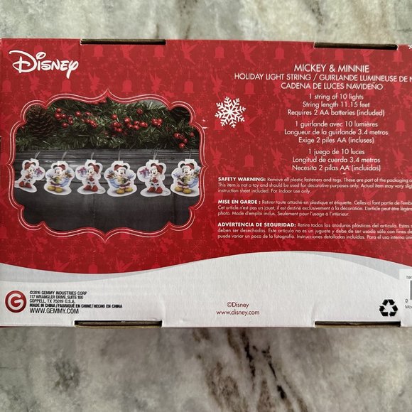 Disney Mickey & Minnie Mouse Christmas Holiday String 10 Lights Battery Operated - Picture 2 of 4